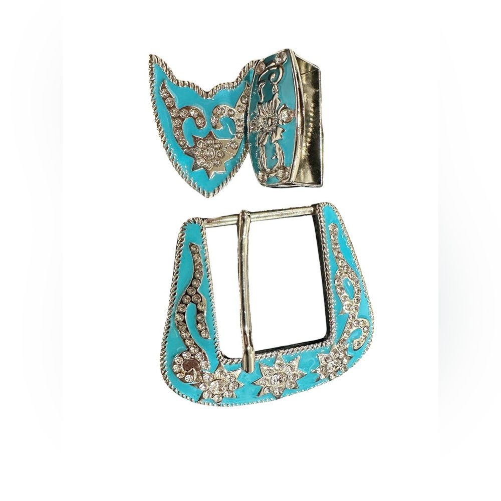 Turquoise Western Buckle Set with Silver Accents